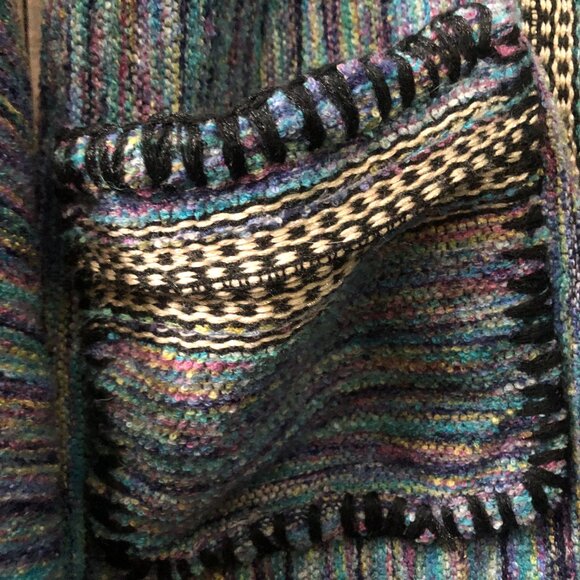 90s Hippie Baja Woven Hoodie , Open Front Sweater , Pointed Hood - Picture 4 of 9